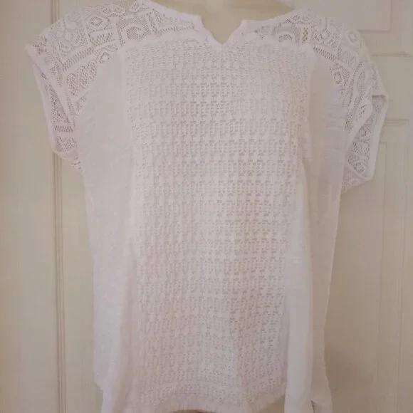 lucky brand white shirt with embroidery lace size 1x - Picture 1 of 6